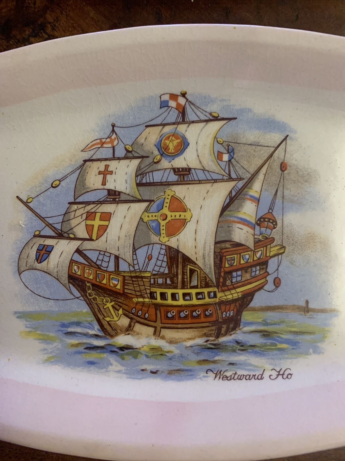 Vintage NELSON WARE Westward Ho Rectangular Dish Plate Ship Transfer 21cm 1950s