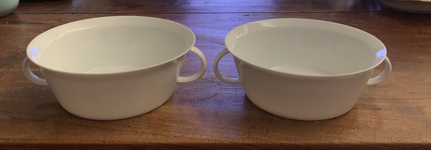 2X White ROSENTHAL Germany Chowder Creamy Soup Bisque Bowl double handles Dish