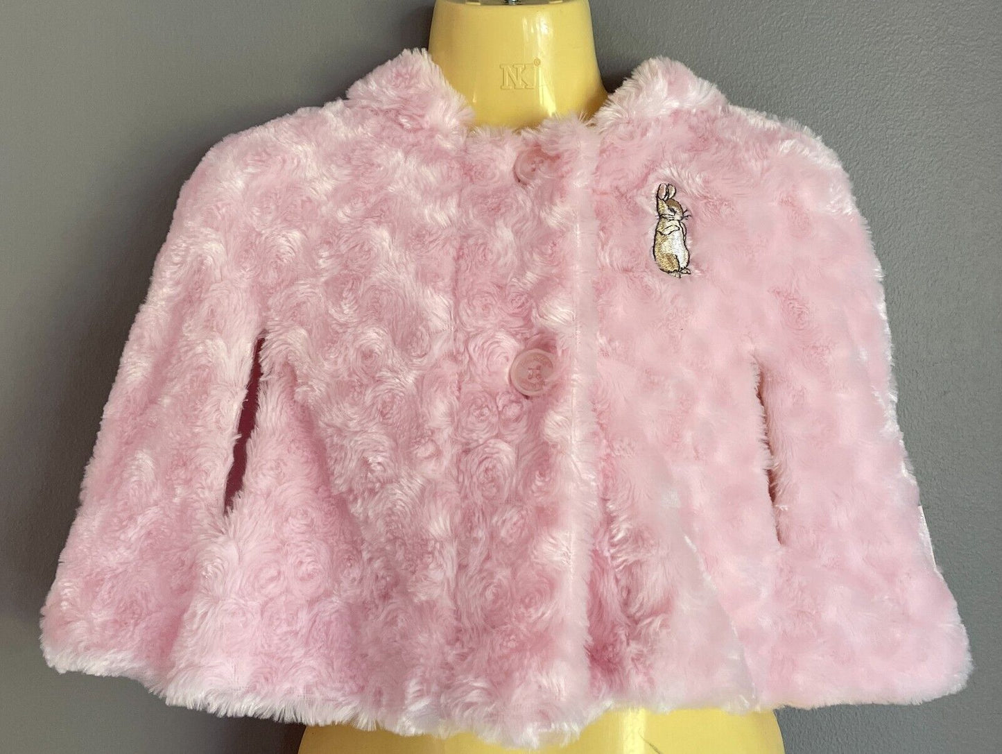 PETER RABBIT  Cape With Hoody & Ears Pink Soft Faux Fur Button Front Size 0