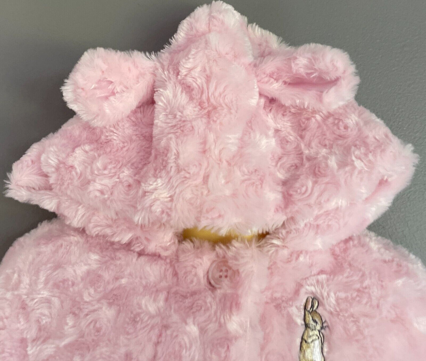 PETER RABBIT  Cape With Hoody & Ears Pink Soft Faux Fur Button Front Size 0