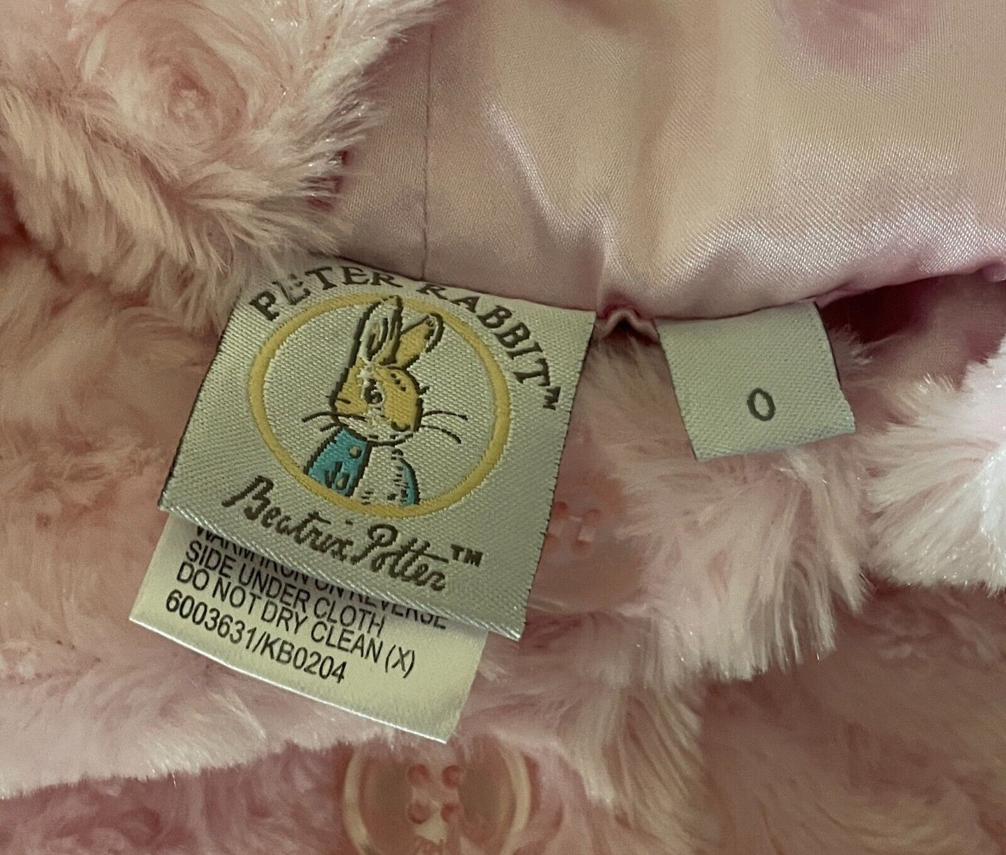 PETER RABBIT  Cape With Hoody & Ears Pink Soft Faux Fur Button Front Size 0