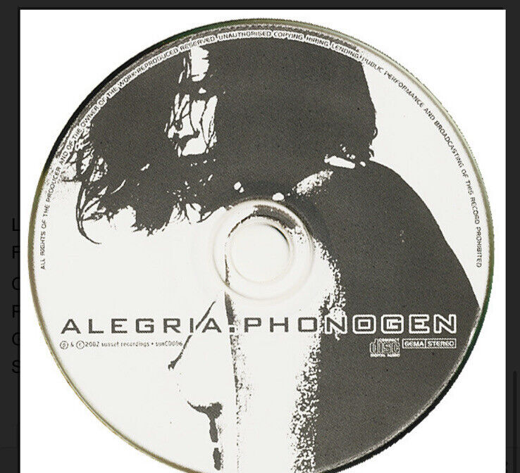 CD ALEGRIA PHONOGEN 2002 Progressive Trance House Breakbeat Minimal Rare Album