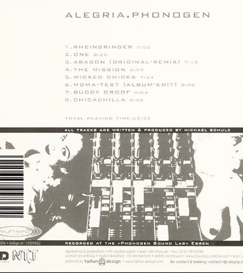 CD ALEGRIA PHONOGEN 2002 Progressive Trance House Breakbeat Minimal Rare Album