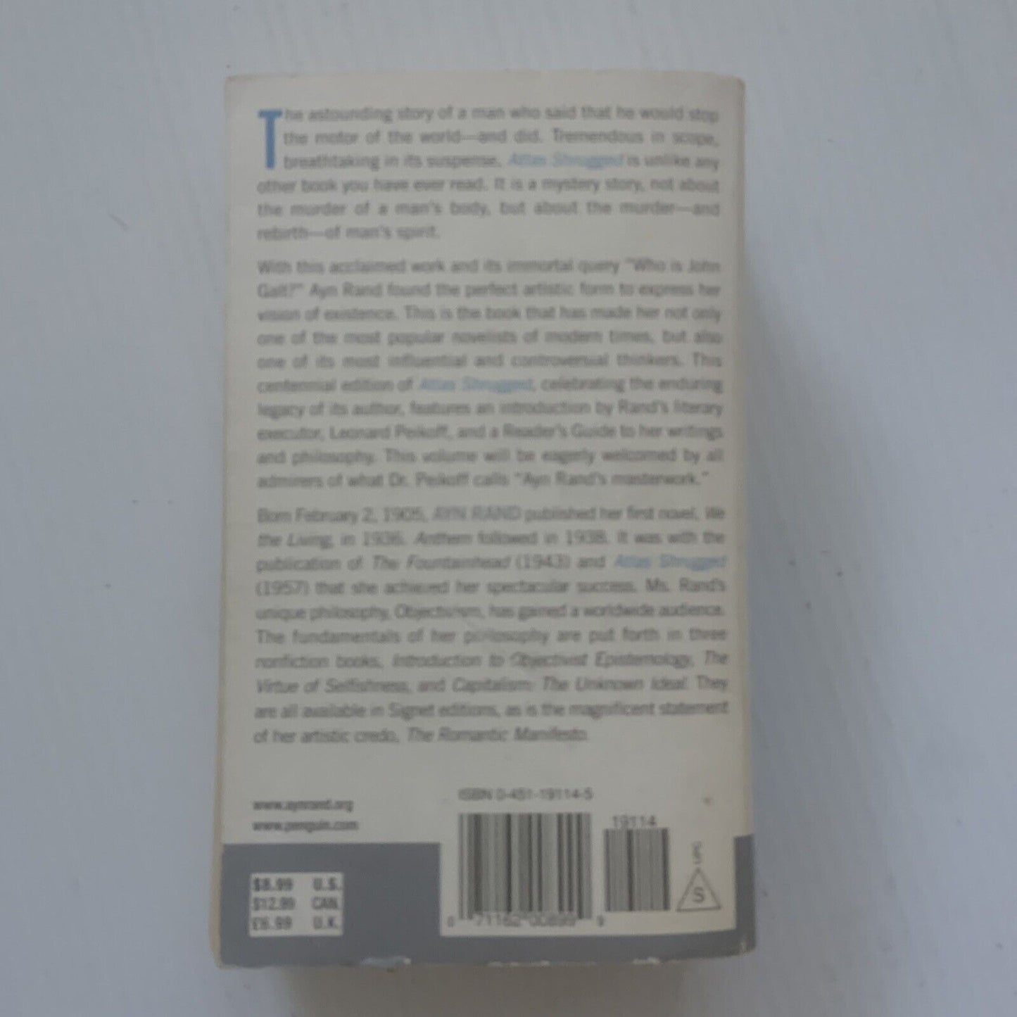 ATLAS Ayn Rand Atlas Shrugged Centennial Edition Small Thick PB