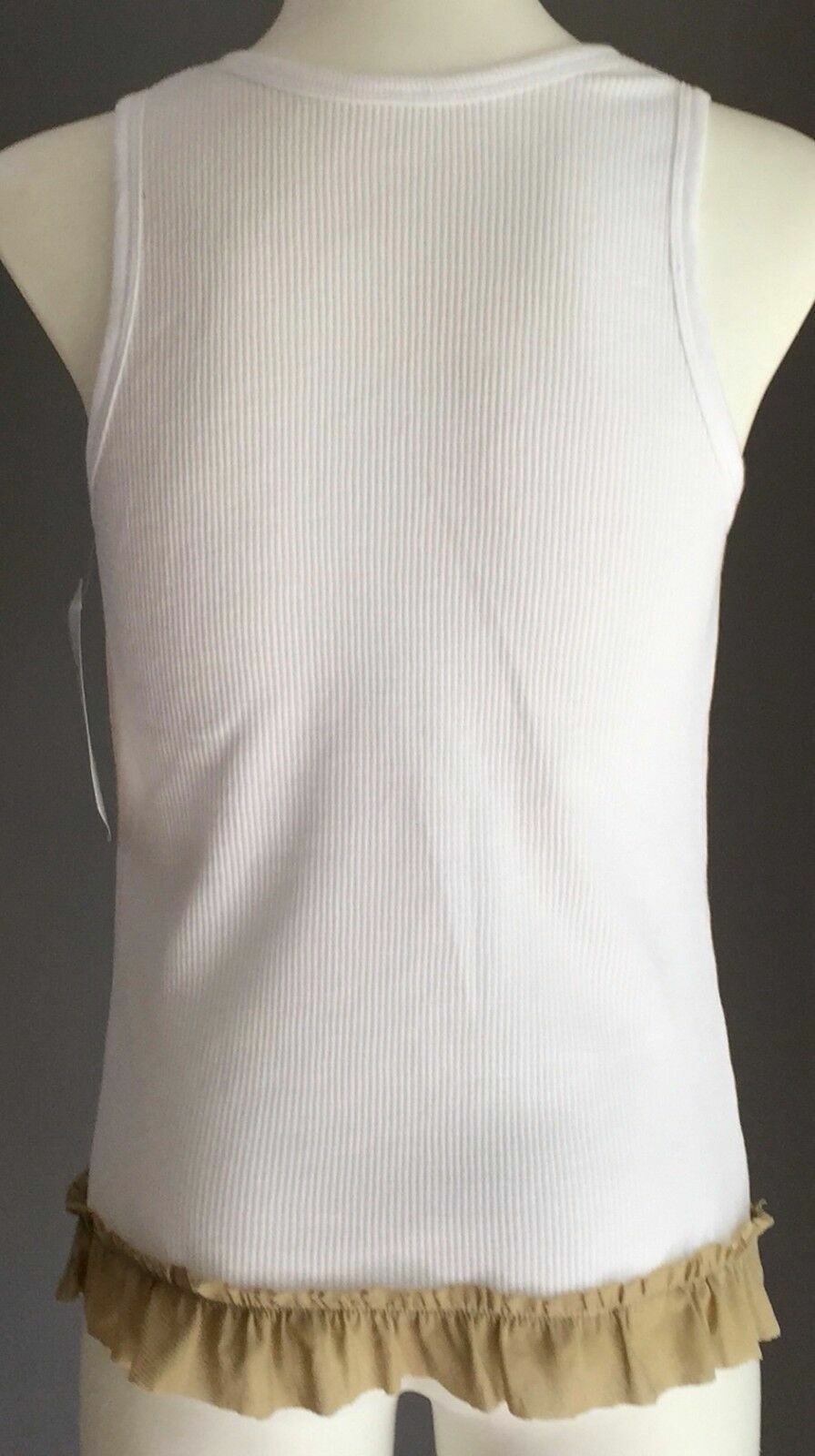 New Teen Girl BUBBLES & BUTTERCUPS Tank Top White w Khaki Floral Trim Size 14