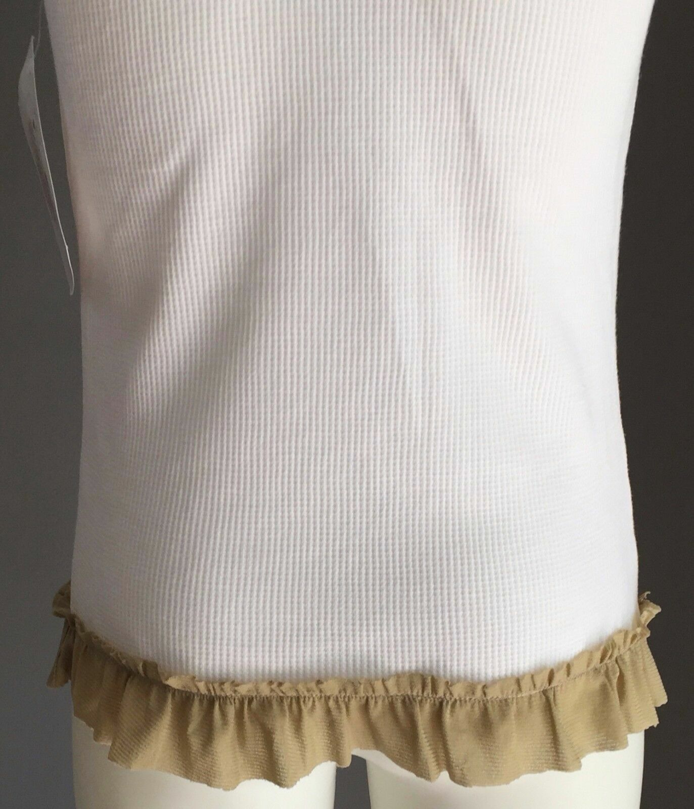 New Teen Girl BUBBLES & BUTTERCUPS Tank Top White w Khaki Floral Trim Size 14