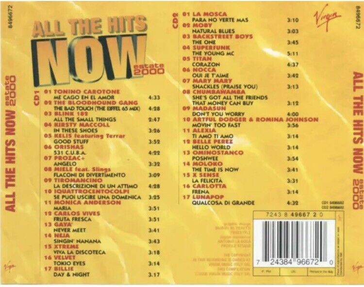 2 CD ALL THE HITS NOW Estate 2000 VIRGIN ITALY Lunapop Blink 182 Moby La Mosca