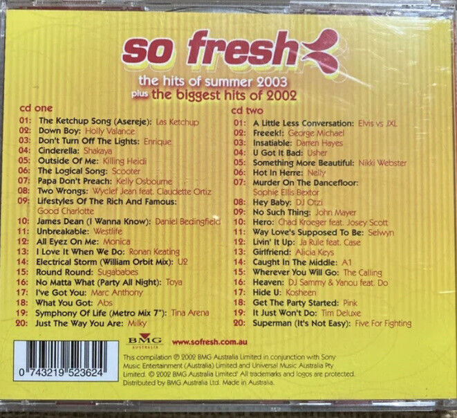 2 CD Set SO FRESH The Hits of Summer 2003 + The Biggest Hits of 2002 Sony BMG