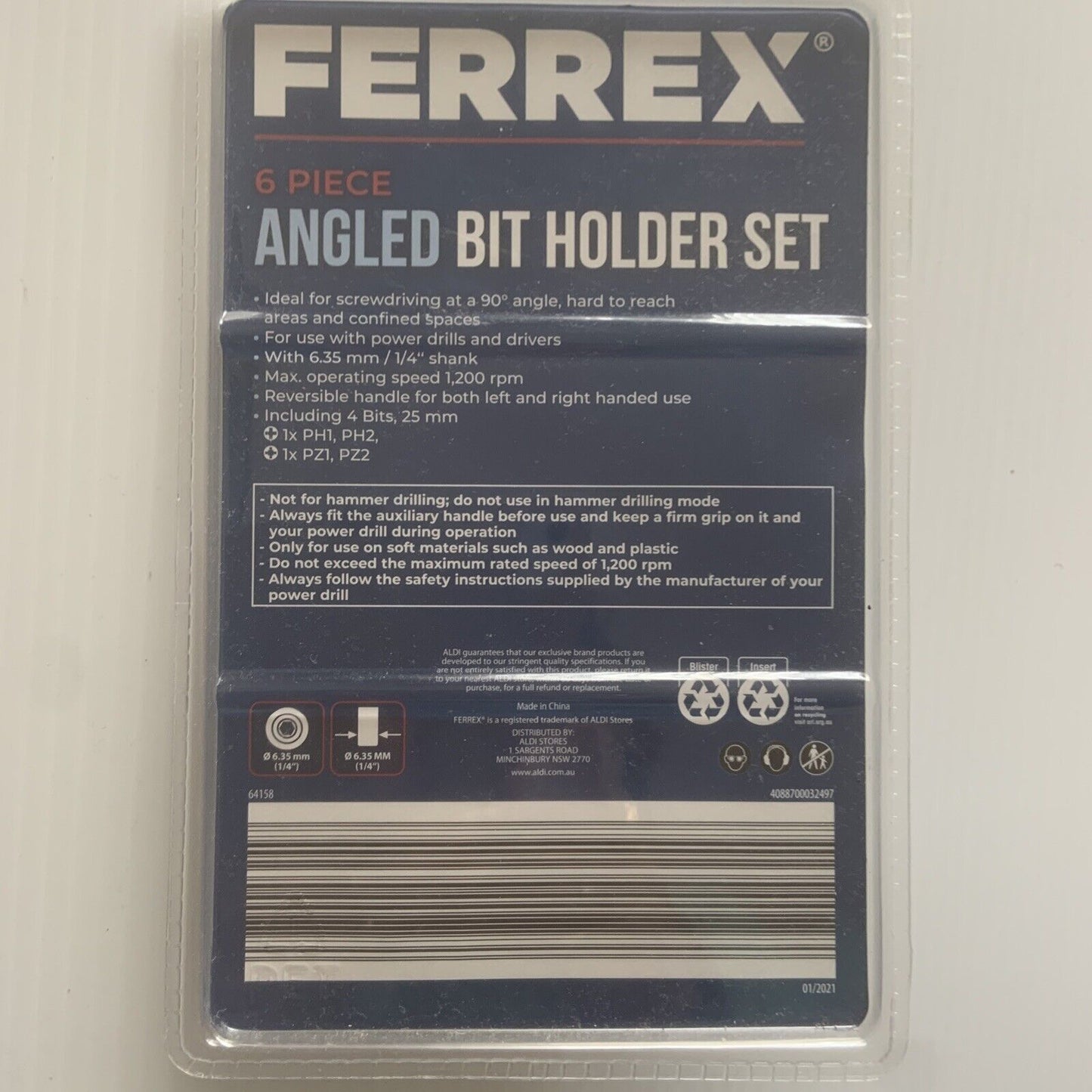 New German FERREX 6 Piece Angled Bit Holder Set Hand Held And Drill