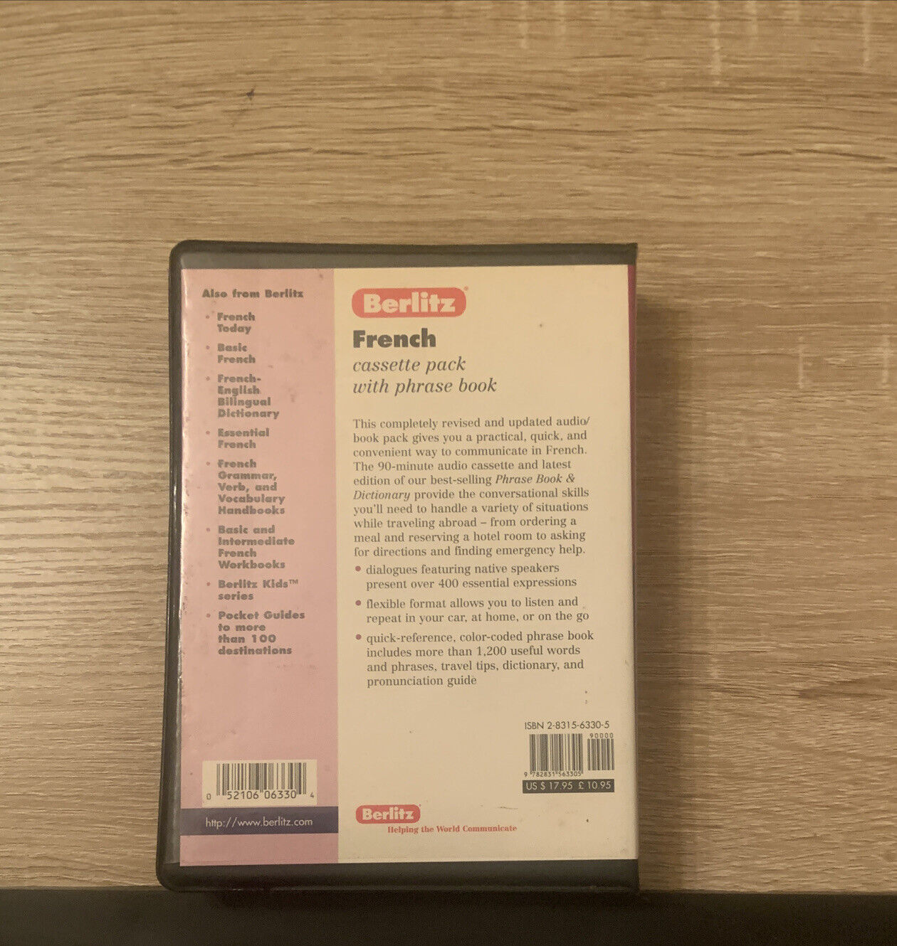 BERLITZ FRENCH Learn Cassette Pack Phrase Book 1998 Clam Shell Case Travel Pack
