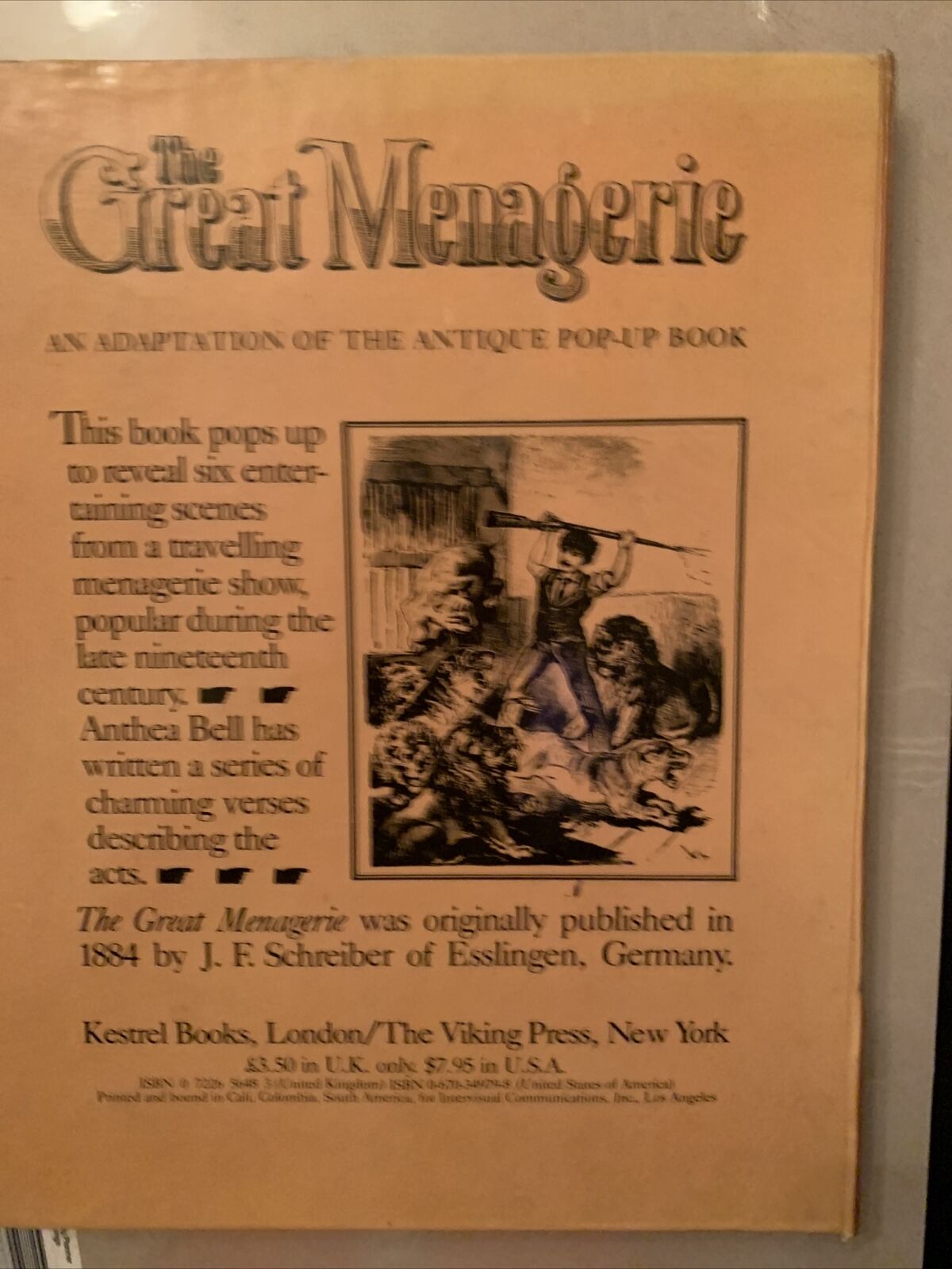 Vintage THE GREAT MENAGERIE An Adaptation Of The Antique POP-UP BOOK Anthea Bell