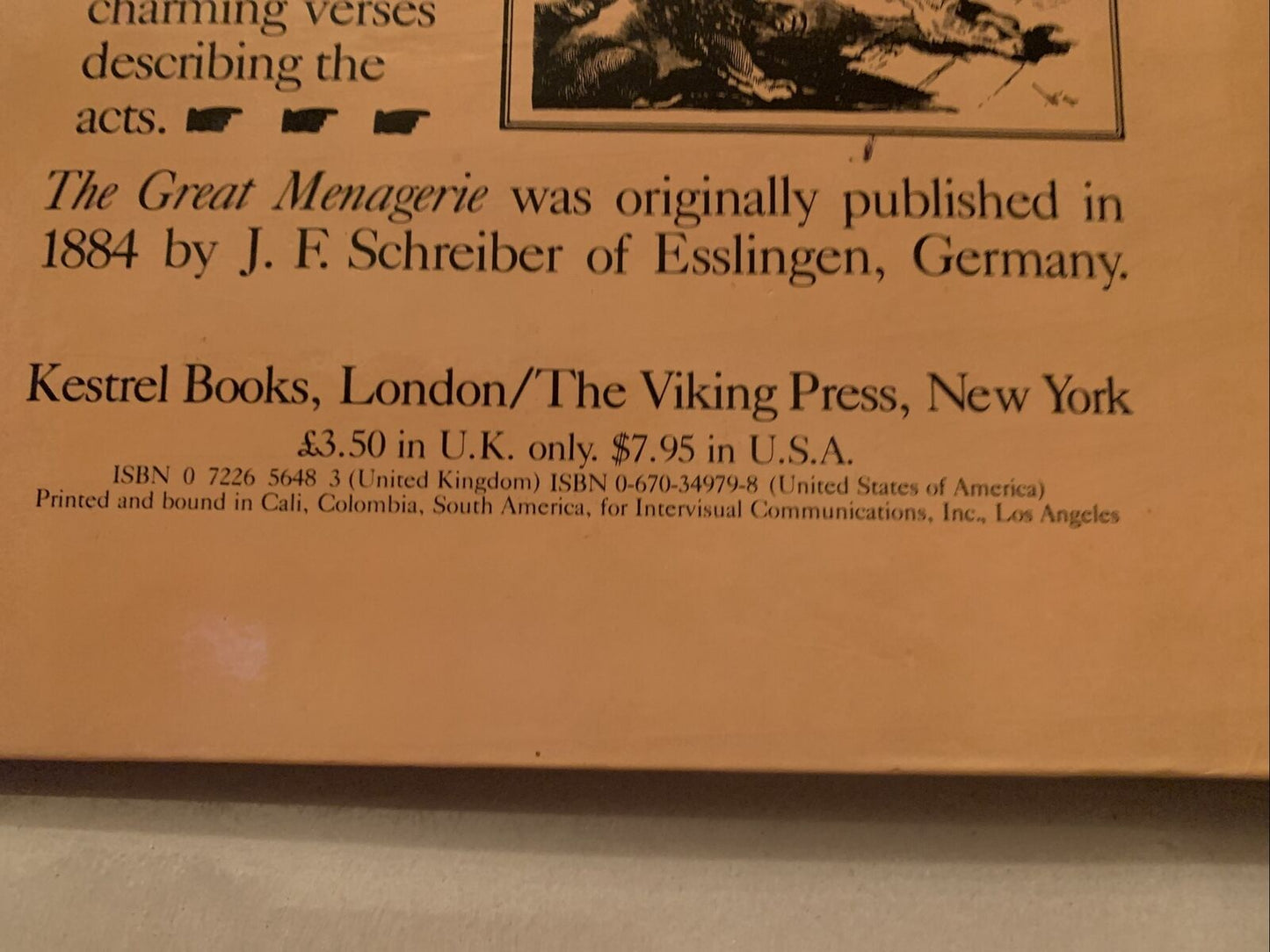 Vintage THE GREAT MENAGERIE An Adaptation Of The Antique POP-UP BOOK Anthea Bell