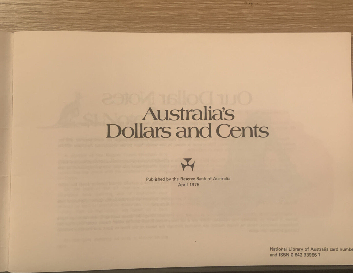 Australia's DOLLARS AND CENTS Information History Guide Reserve Bank 1975 Bookle