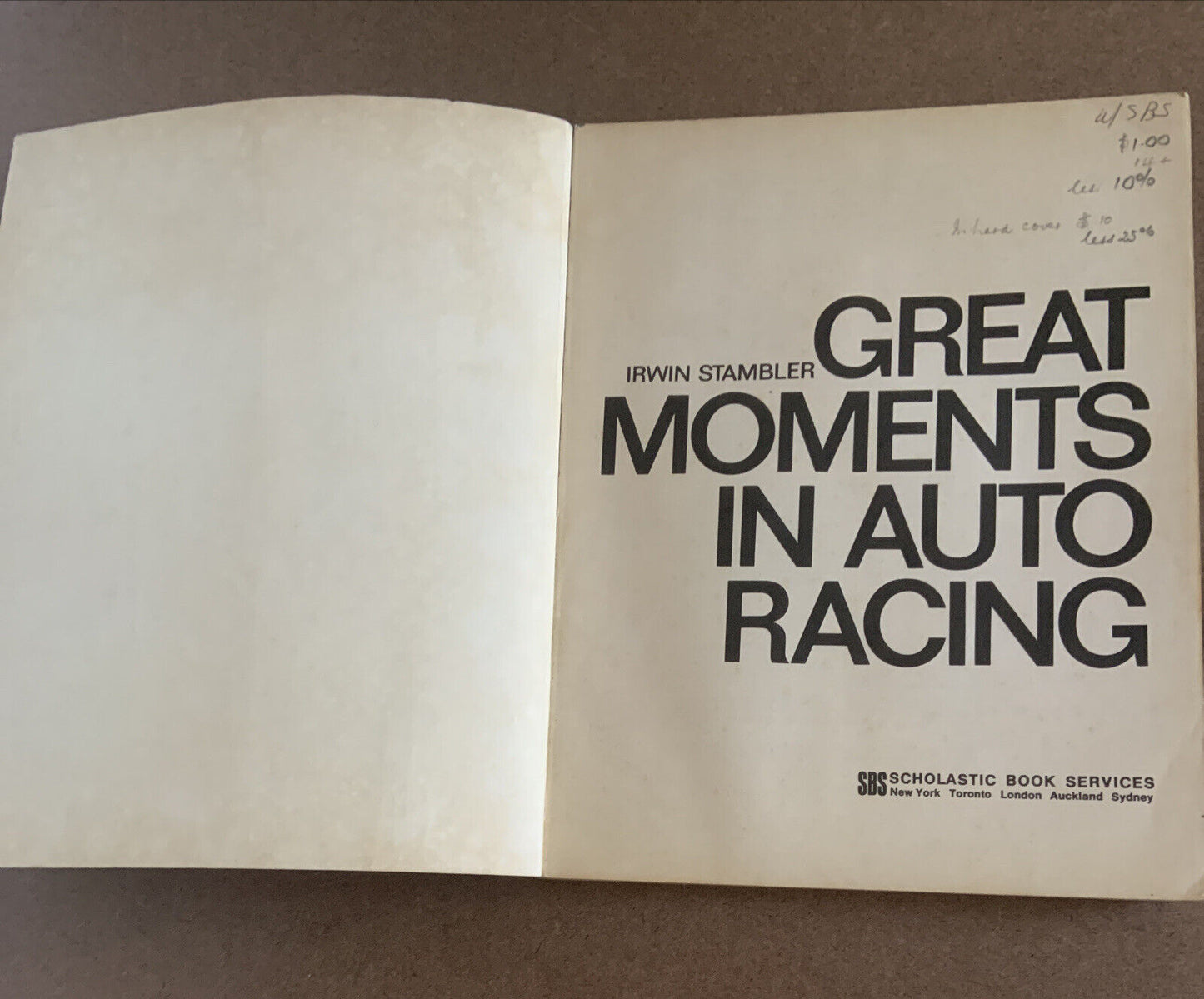GREAT MOMENTS IN AUTO RACING by Irwin Stambler TV 969 PB 1969 First Edition PB