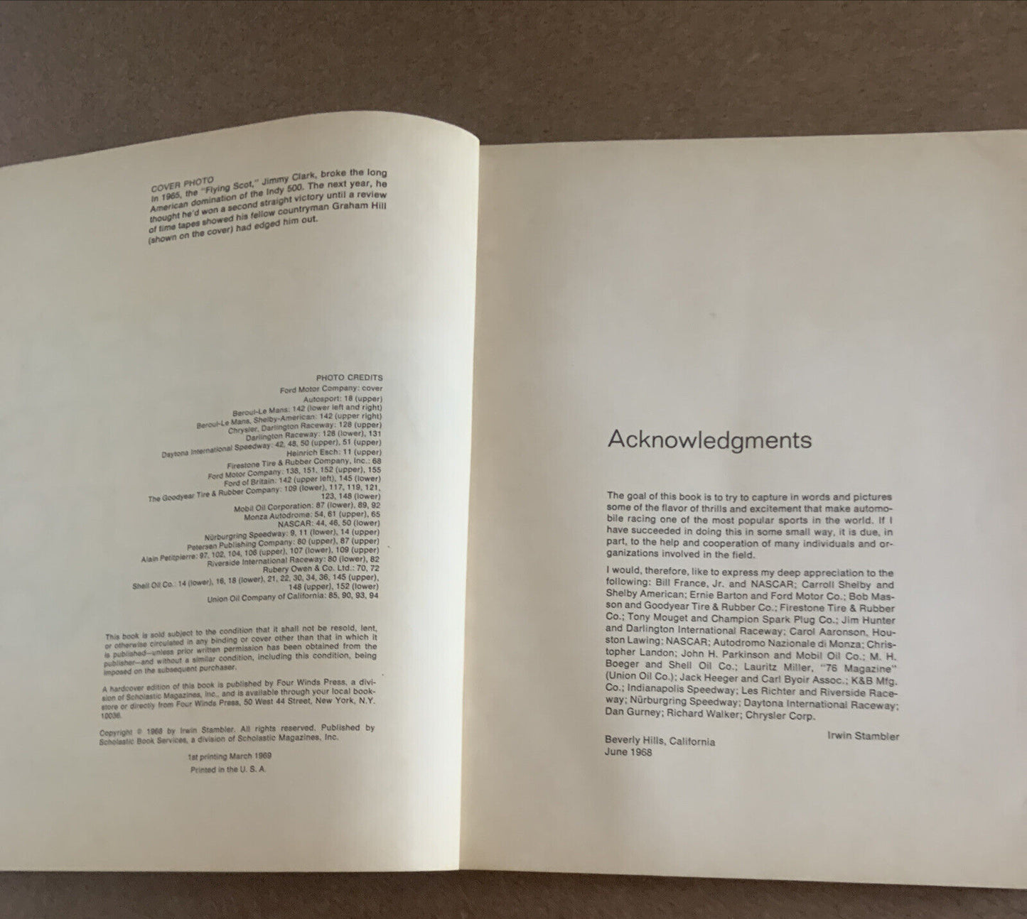 GREAT MOMENTS IN AUTO RACING by Irwin Stambler TV 969 PB 1969 First Edition PB