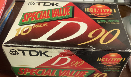 New TDK 10 pack D90 Cassette Tapes IECI Type 1 Normal Position UNOPENED Box