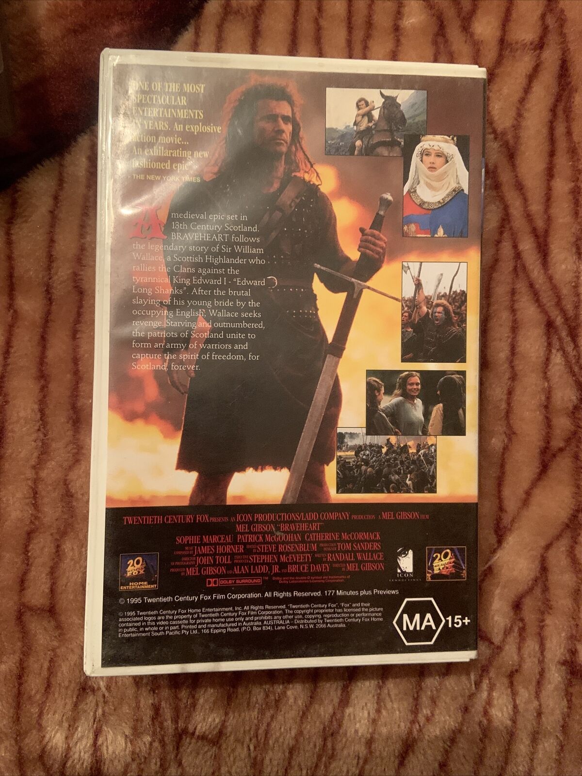 VHS BRAVEHEART Mel Gibson Sophie Marceau 1995 177mins Video Tape Action Movie