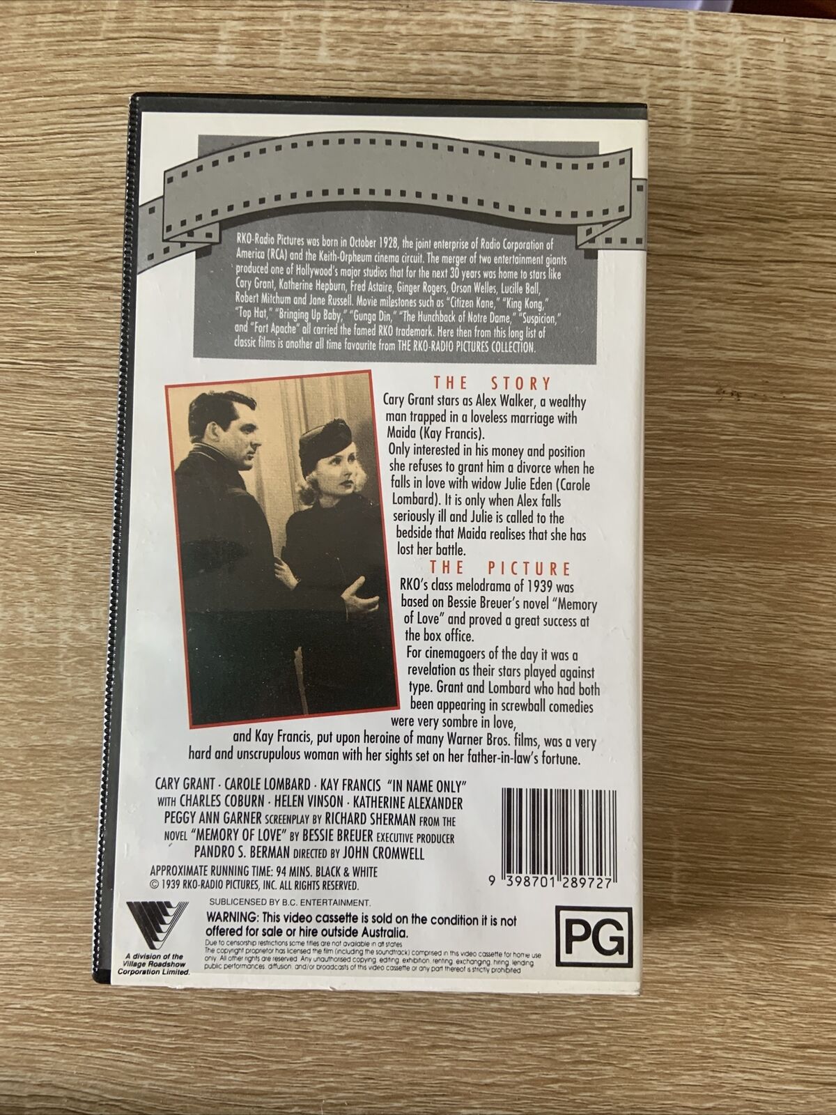 VHS IN NAME ONLY CARY GRANT CAROLL LOMBARD 1929 Movie Village Roadshow ReRelease