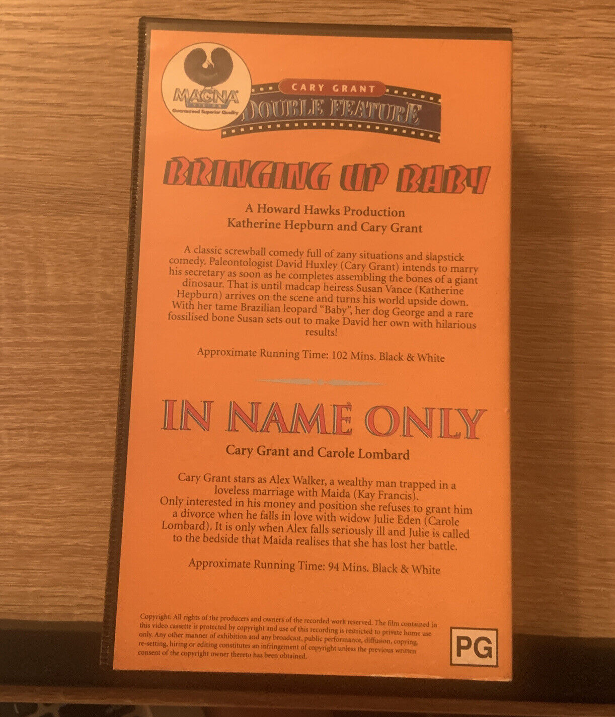 Vintage VHS CARY GRANT Double Feature Video Tape Bringing Up Baby In Name Only
