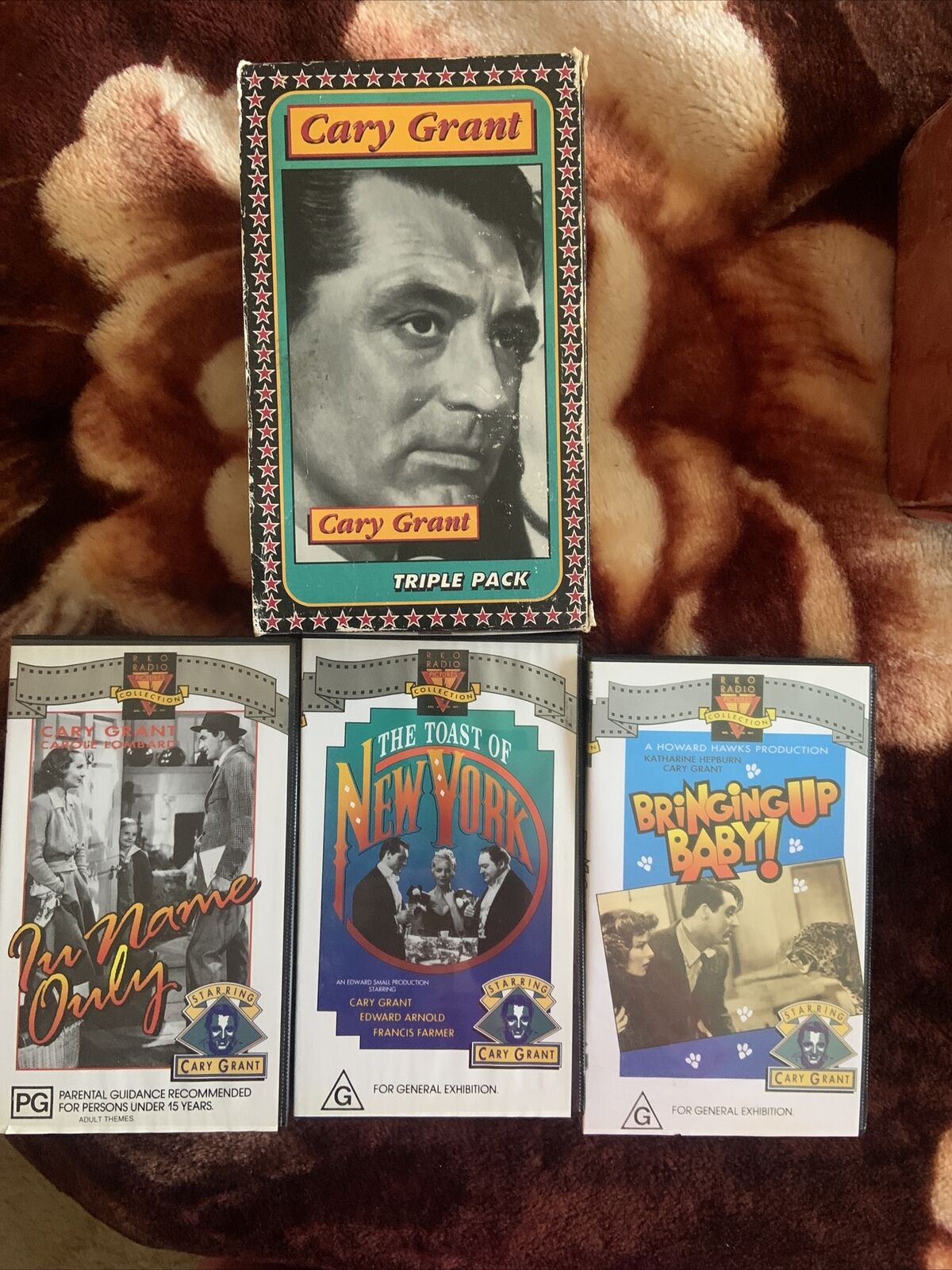 Vintage VHS CARY GRANT 3 Feature Films Video Tapes Bringing Up Baby, Mr Branding