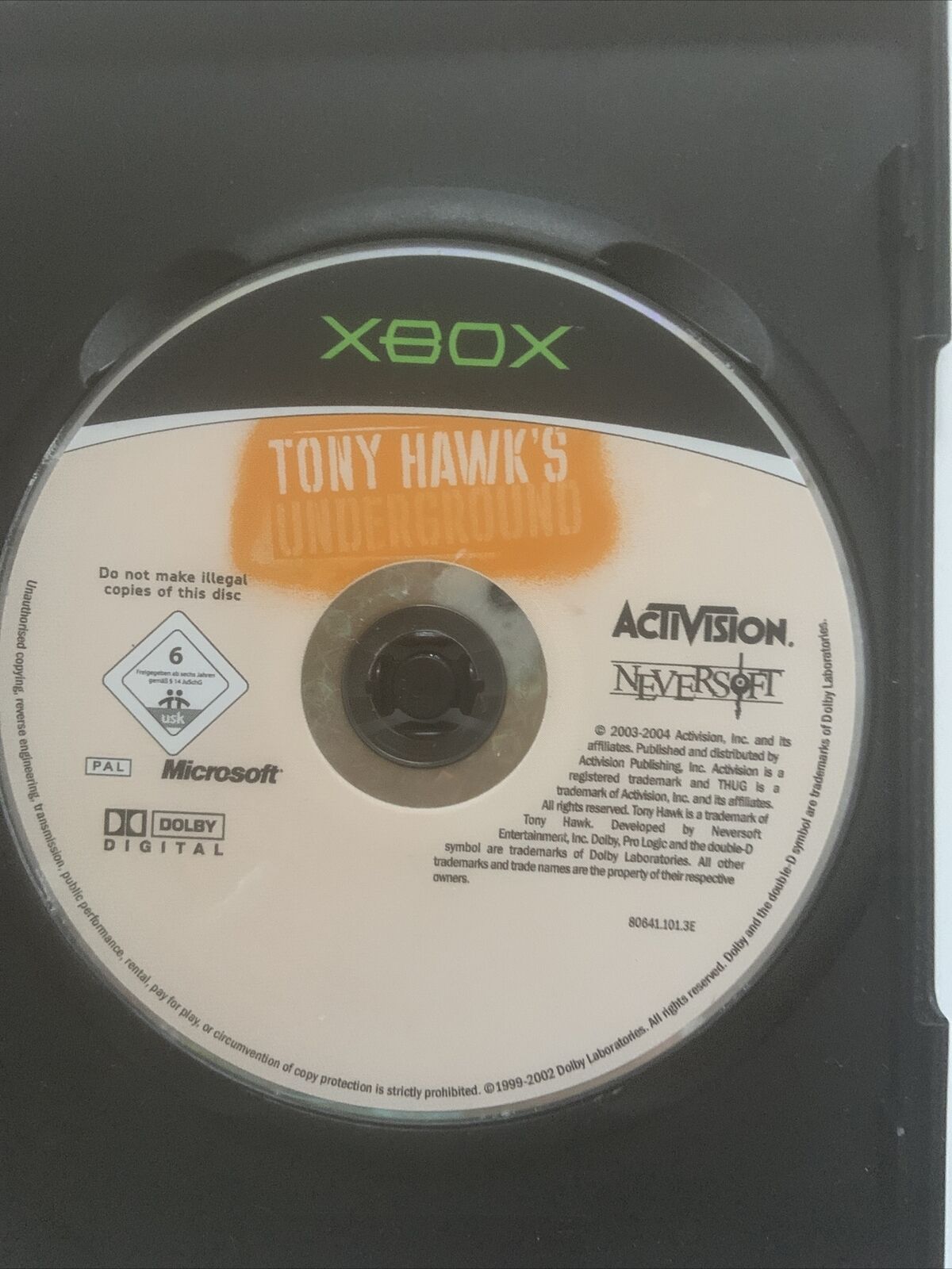 XBOX Tony Hawks UNDERGROUND PAL Microsoft 2003 Game NO MANUAL Or Cover Sheet
