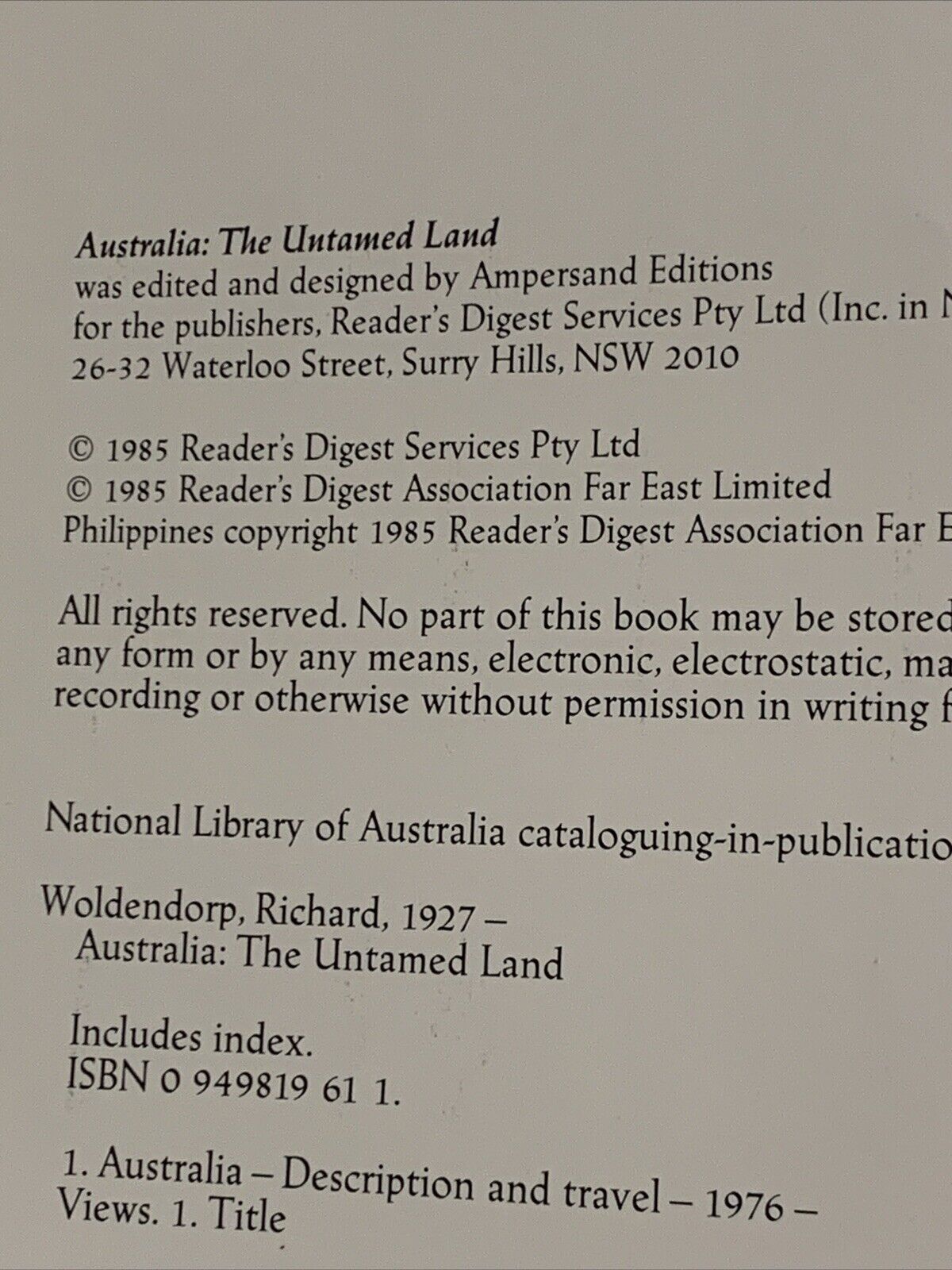 HC AUSTRALIA THE UNTAMED LAND Photographs Richard Woldendorp Coffee Table Book