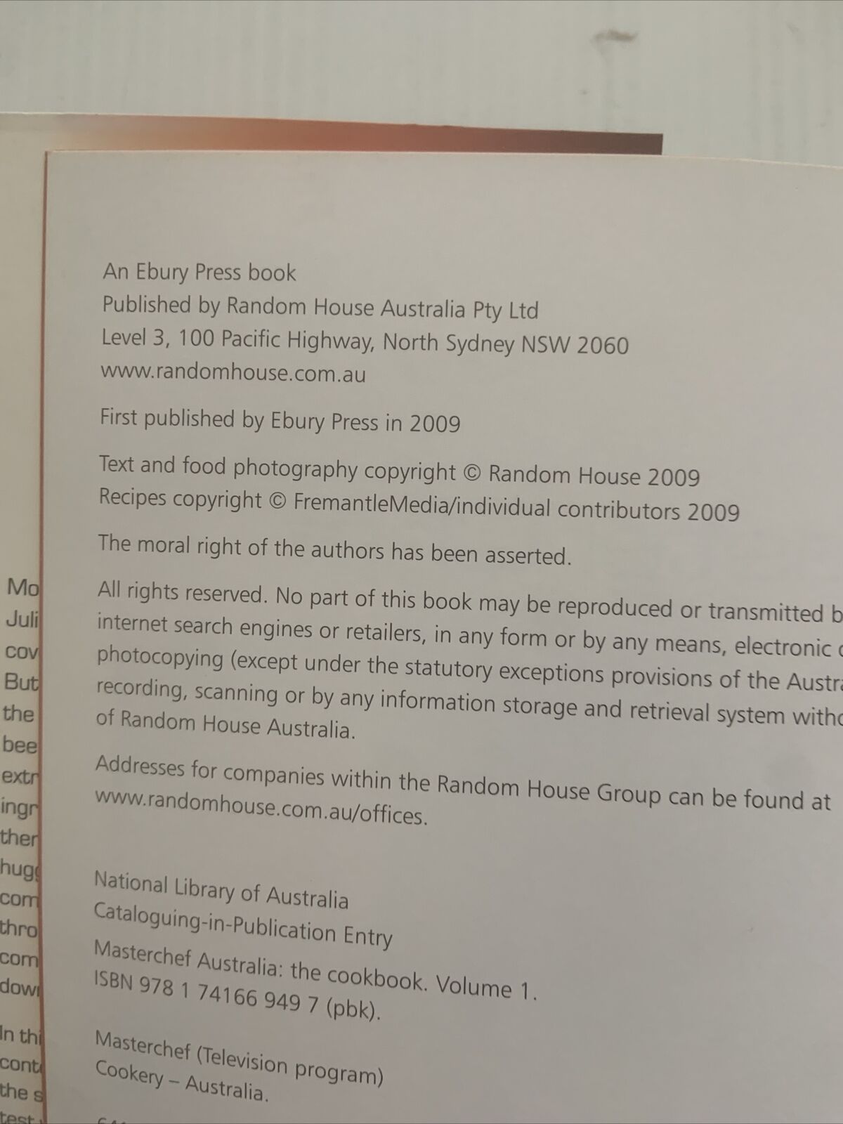 MASTERCHEF Australia THE COOKBOOK Volume One 1 Contestant Journey Recipe 2009 TV