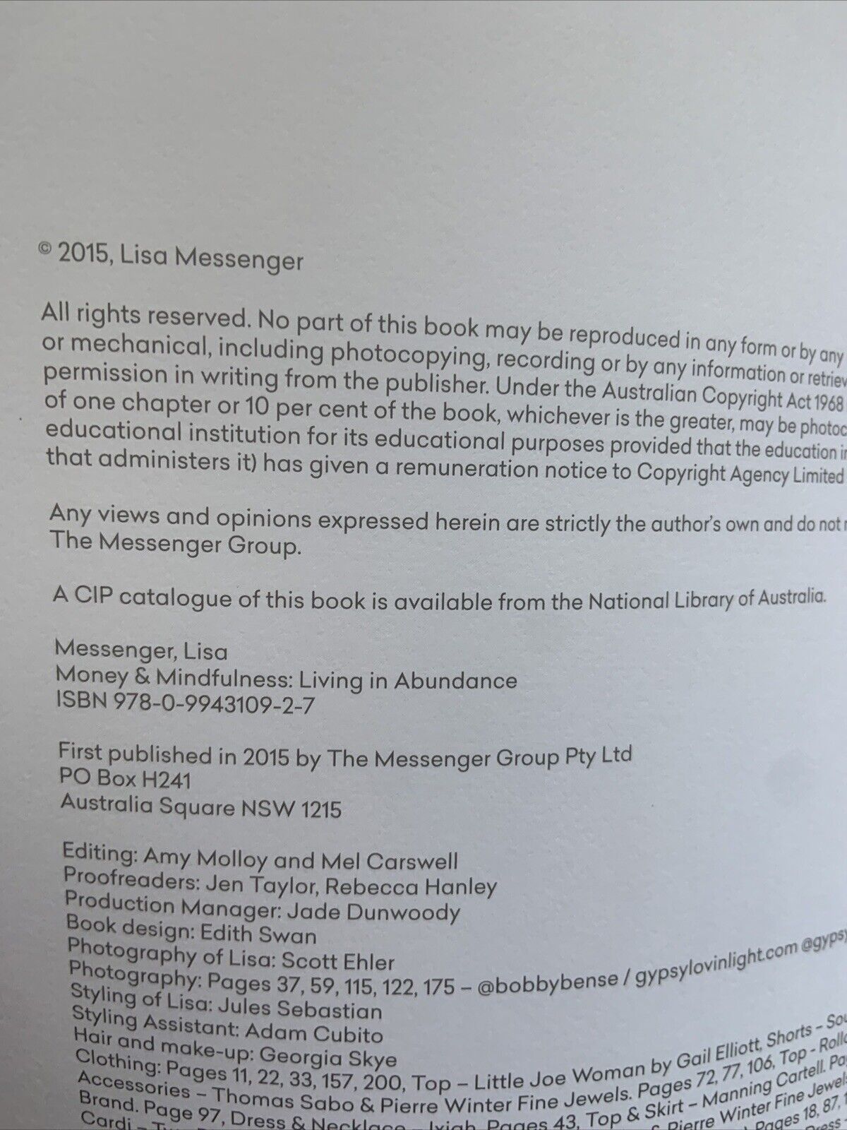 PB Money + Mindfulness Living in Abundance Lisa Messenger PB Book 2015 Australia