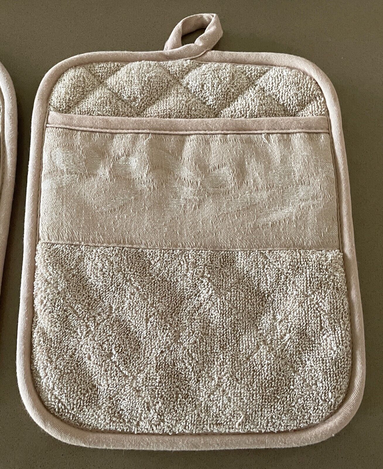 1 x Oven Mitt 2 x Pot Holders Set Beige W Floral Jacquard Kitchen Cooking BBQ