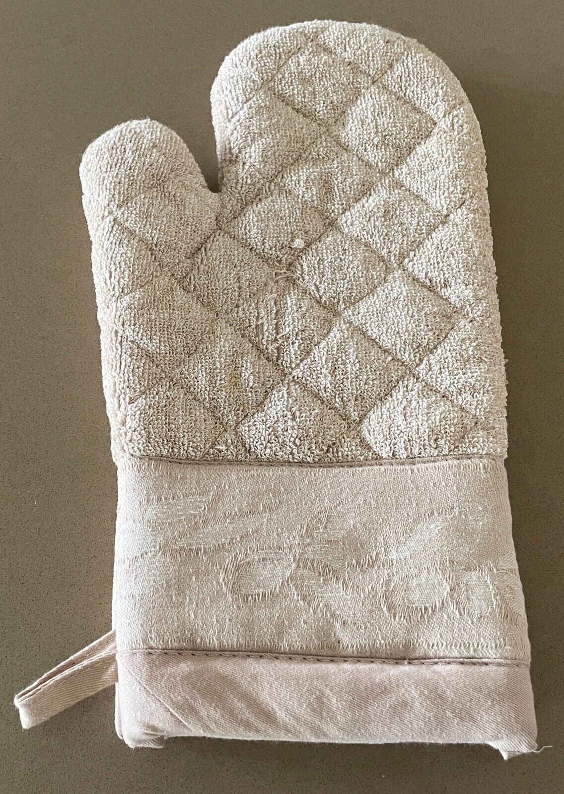 1 x Oven Mitt 2 x Pot Holders Set Beige W Floral Jacquard Kitchen Cooking BBQ