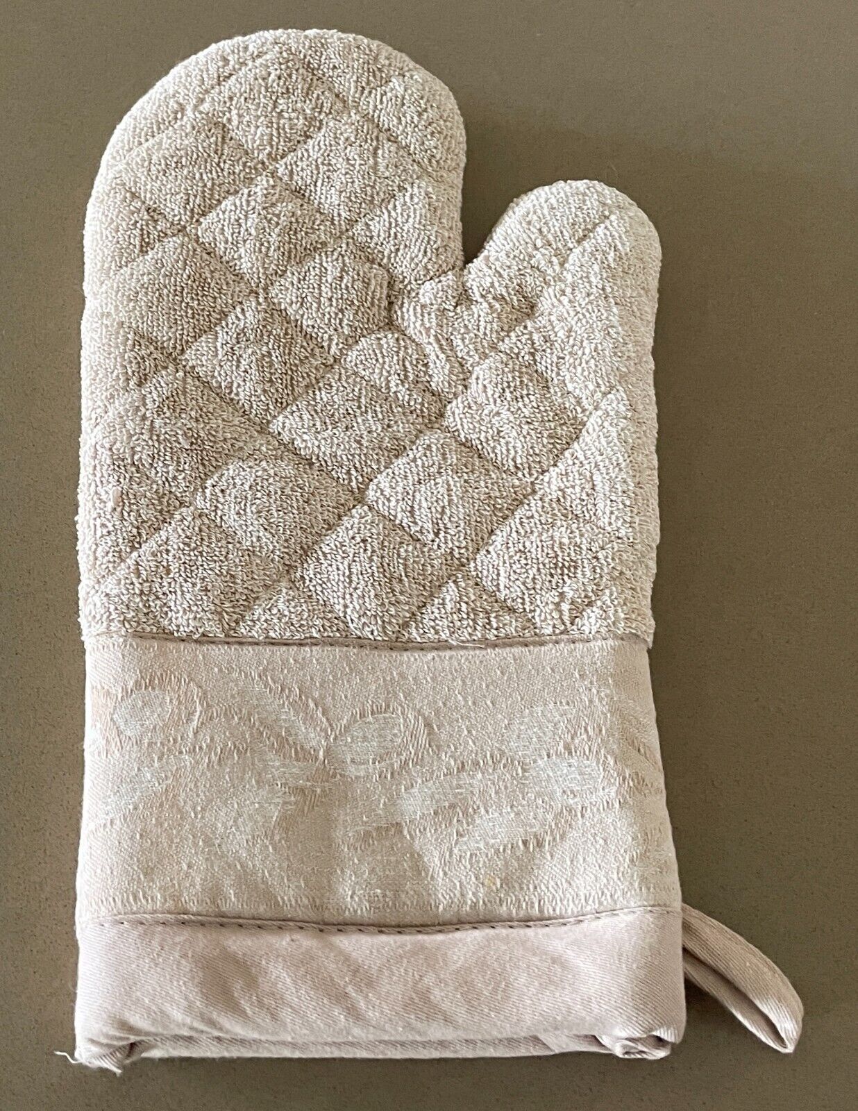 1 x Oven Mitt 2 x Pot Holders Set Beige W Floral Jacquard Kitchen Cooking BBQ