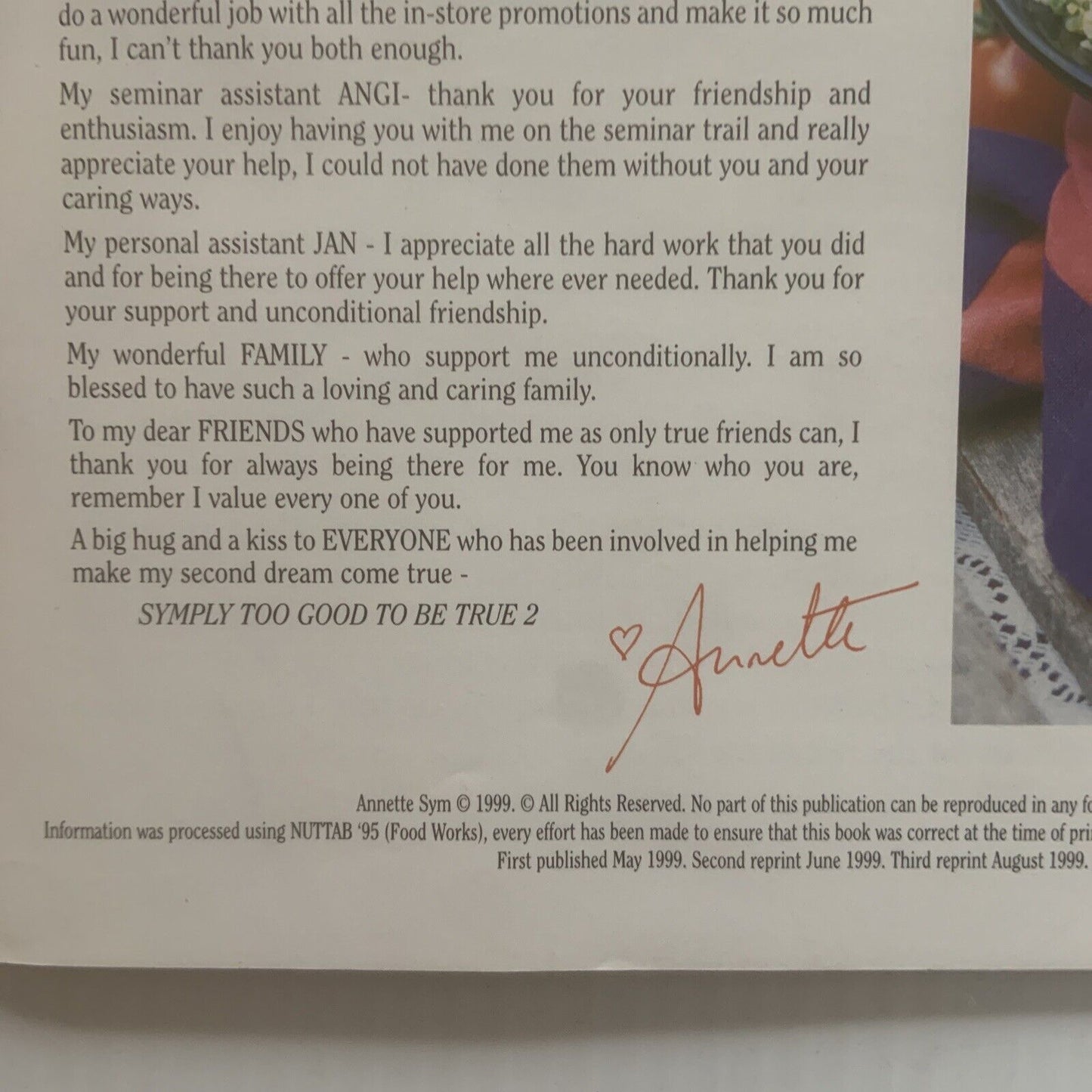 CookBook SYMPLY TOO GOOD TO BE TRUE 2 Annette Sym PB 4th Printing 1999 Vintage