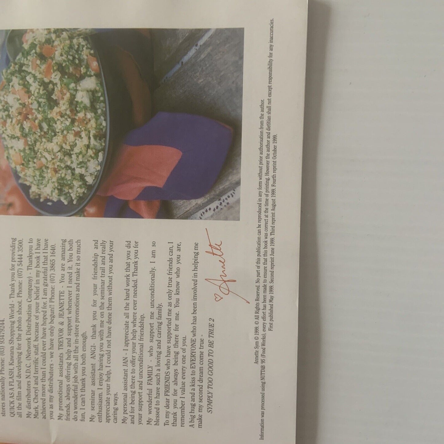 CookBook SYMPLY TOO GOOD TO BE TRUE 2 Annette Sym PB 4th Printing 1999 Vintage