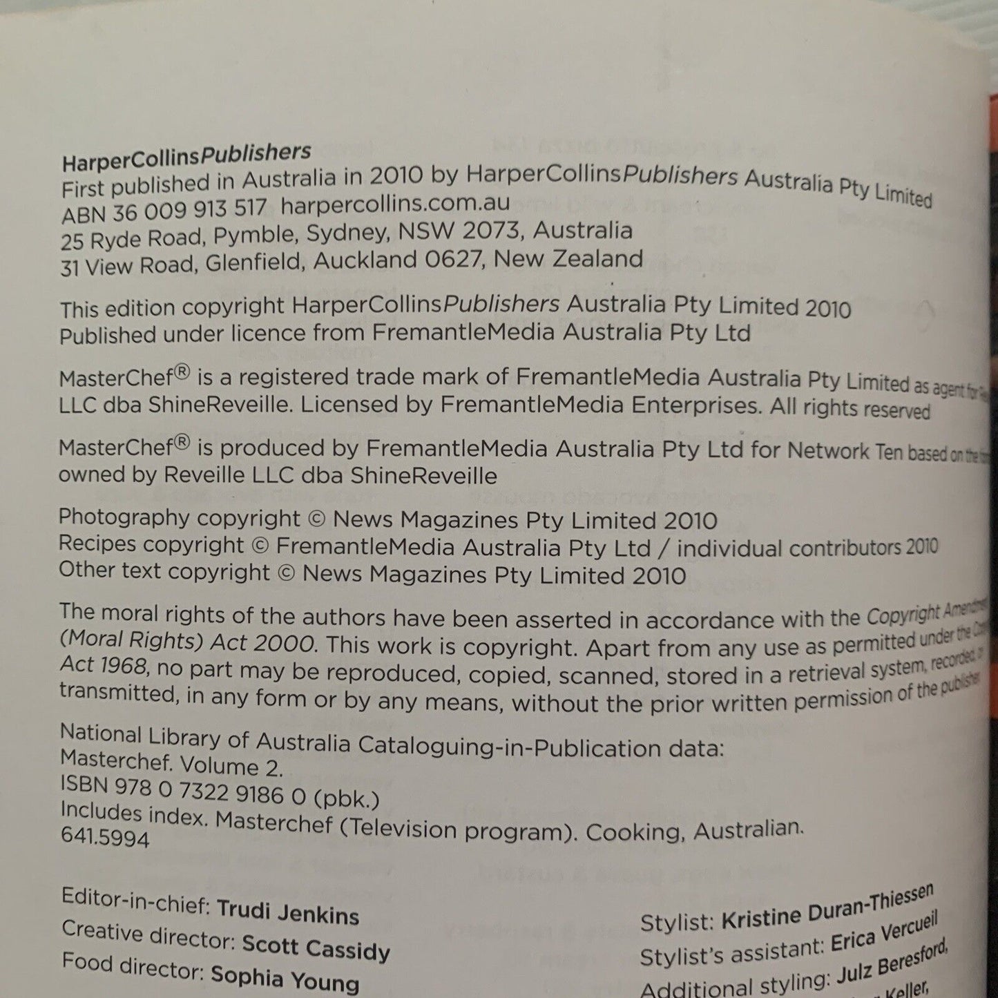 Cookbook MASTERCHEF Australia 2010 Volume Two 2 PB Recipes TV Cooking Series