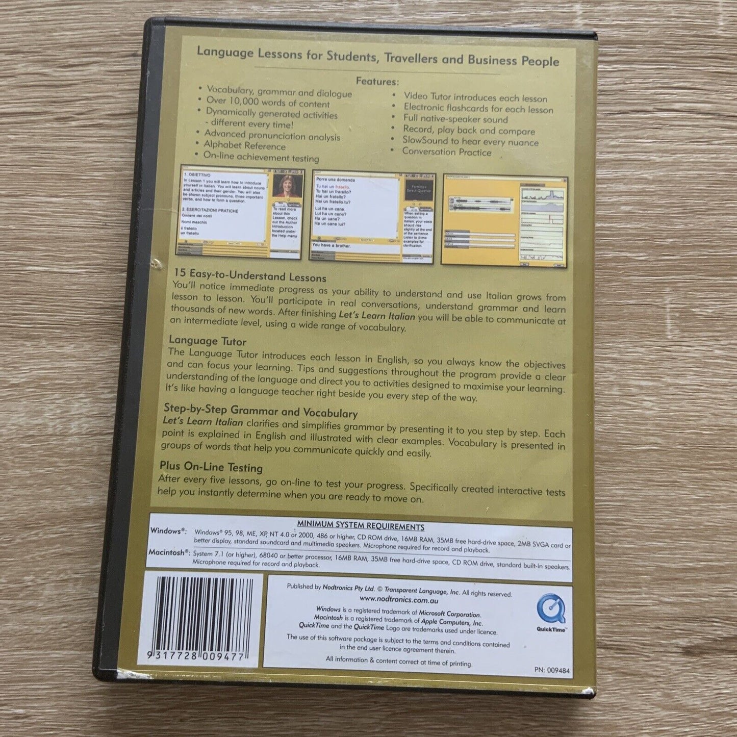 PC Mac NODTRONICS Let's Learn Italian 2002 Full Version Software Windows