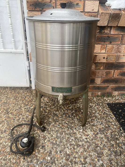 Vtg Electric WILSON 12 Gallon Stainless Steel Washer Boiler Green Stand Works