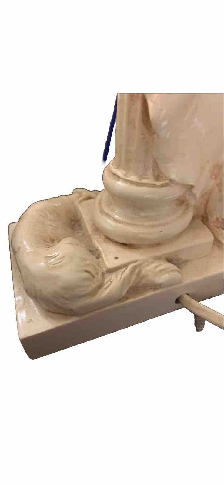 Vintage Table Lamp Lady W 2 Hound  Dogs Ceramic 33cm High To Fitting - Working