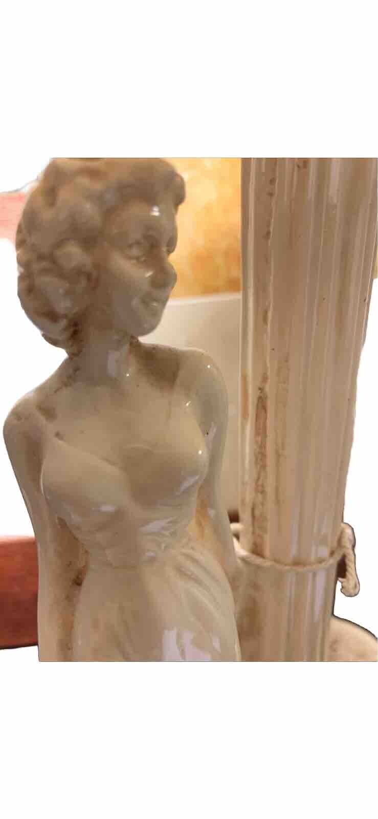 Vintage Table Lamp Lady W 2 Hound  Dogs Ceramic 33cm High To Fitting - Working