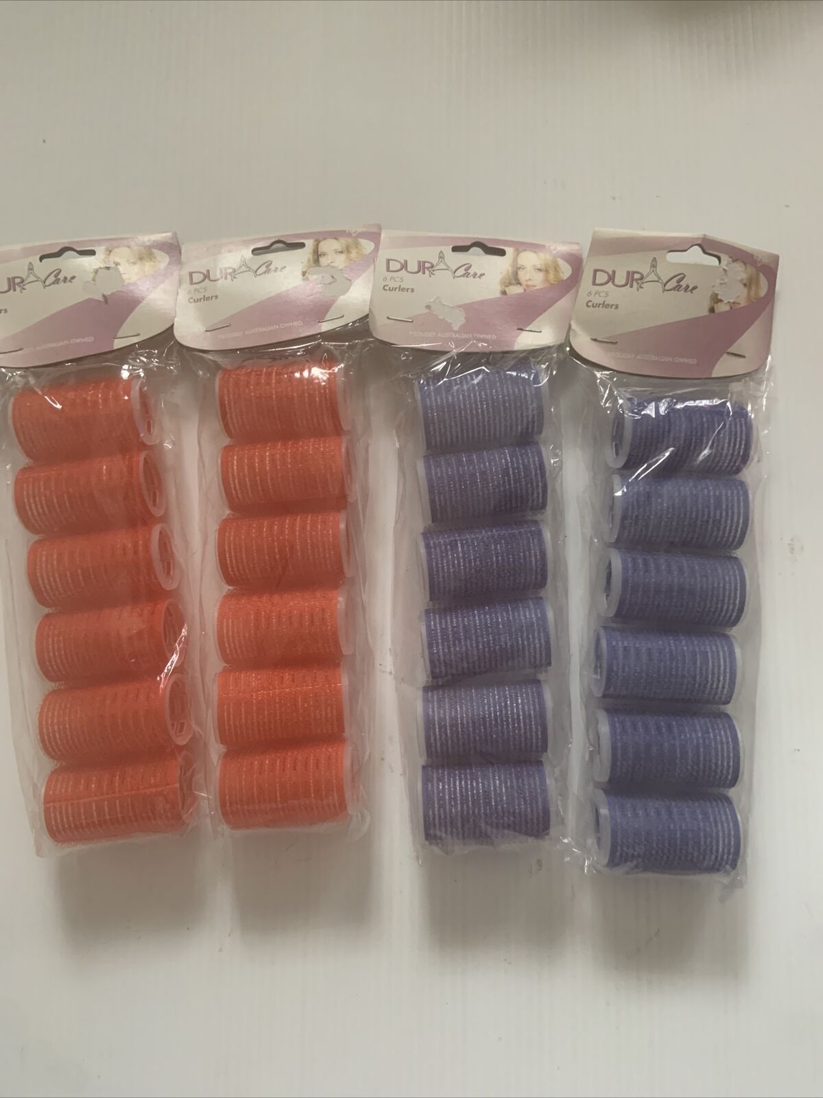 DURACARE 4 X 6 Pack Self Grip Hair Roller Cling Hair Curlers Red Blue LOT