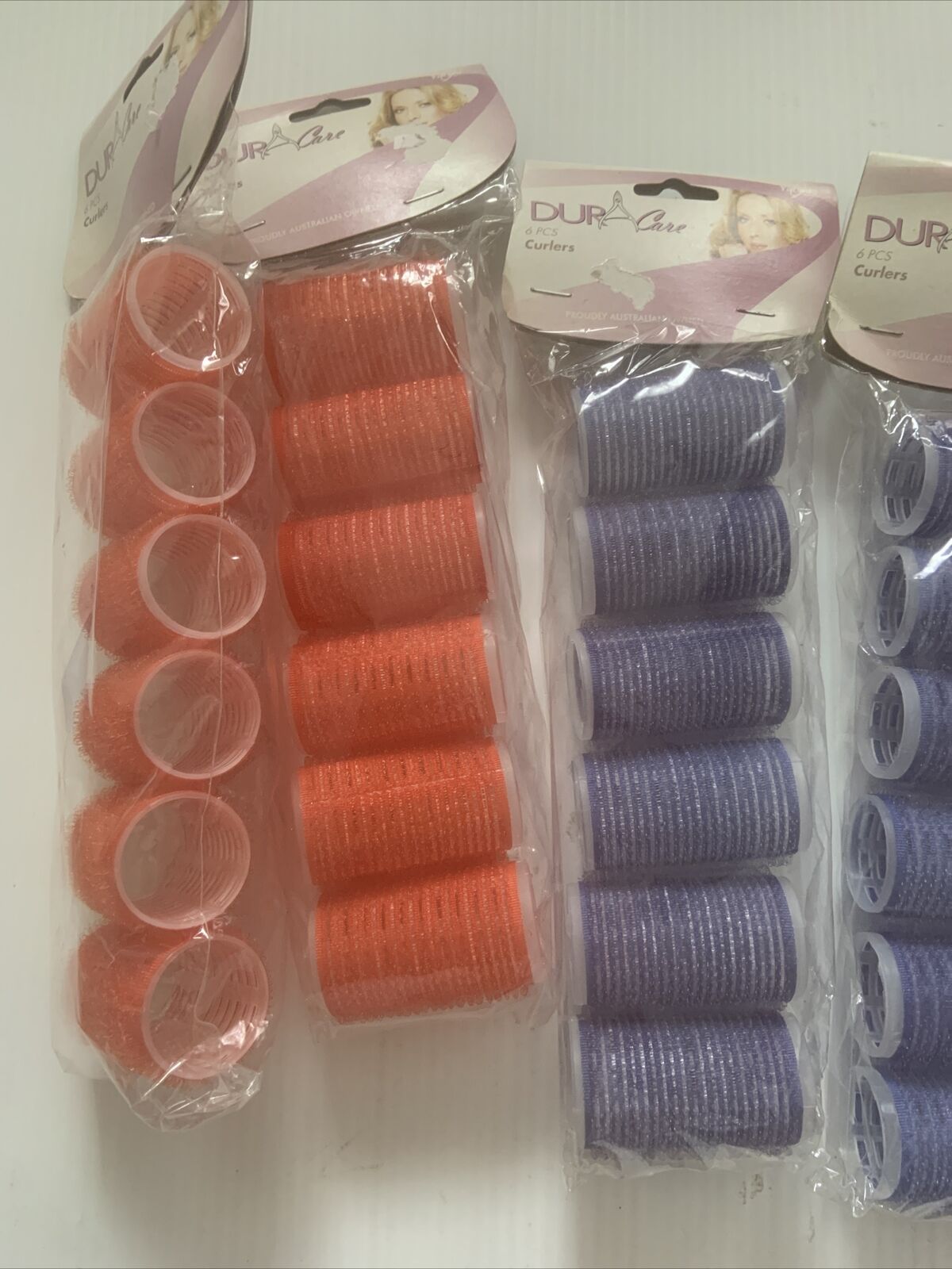 DURACARE 4 X 6 Pack Self Grip Hair Roller Cling Hair Curlers Red Blue LOT