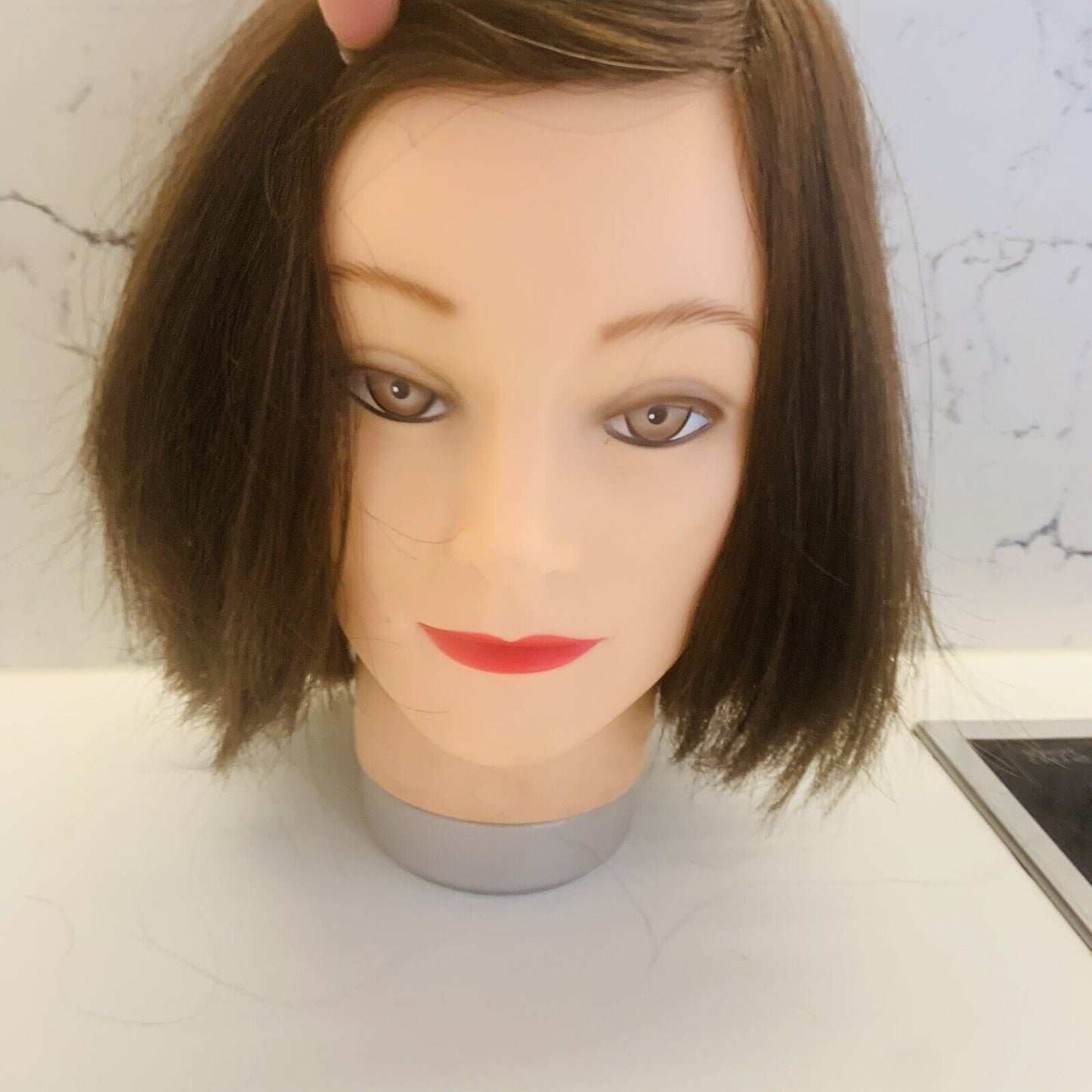 Mannequin Hat Head Female Hairdressing Training Neck Thick Human Hair #1 28cm