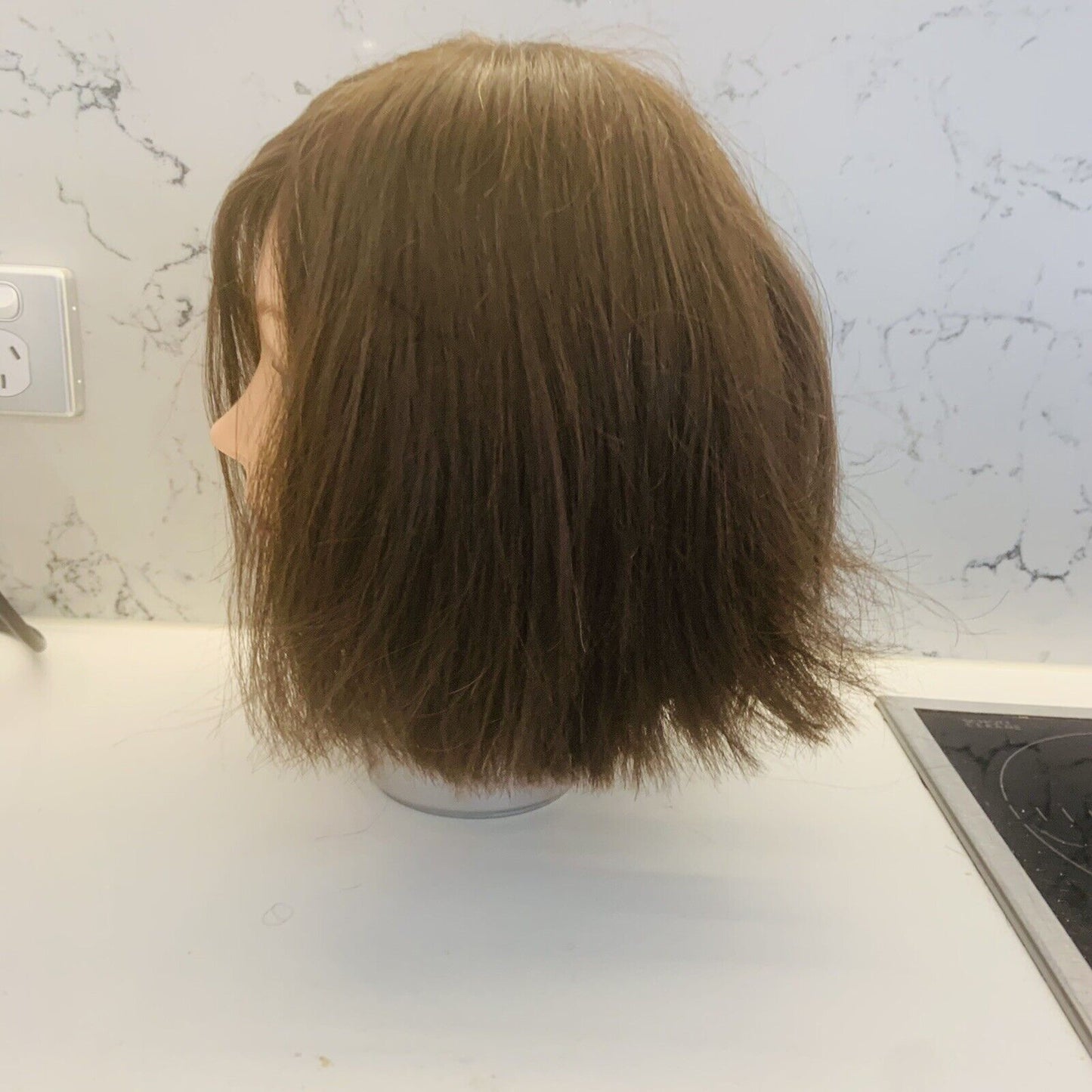 Mannequin Hat Head Female Hairdressing Training Neck Thick Human Hair #1 28cm