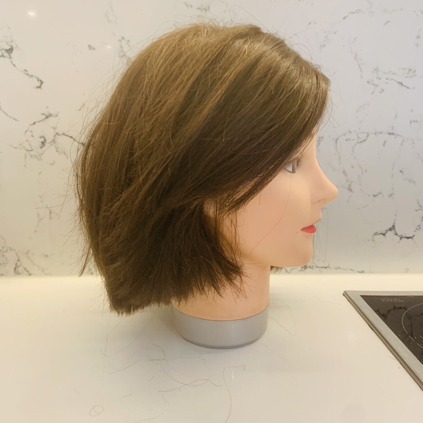 Mannequin Hat Head Female Hairdressing Training Neck Thick Human Hair #1 28cm