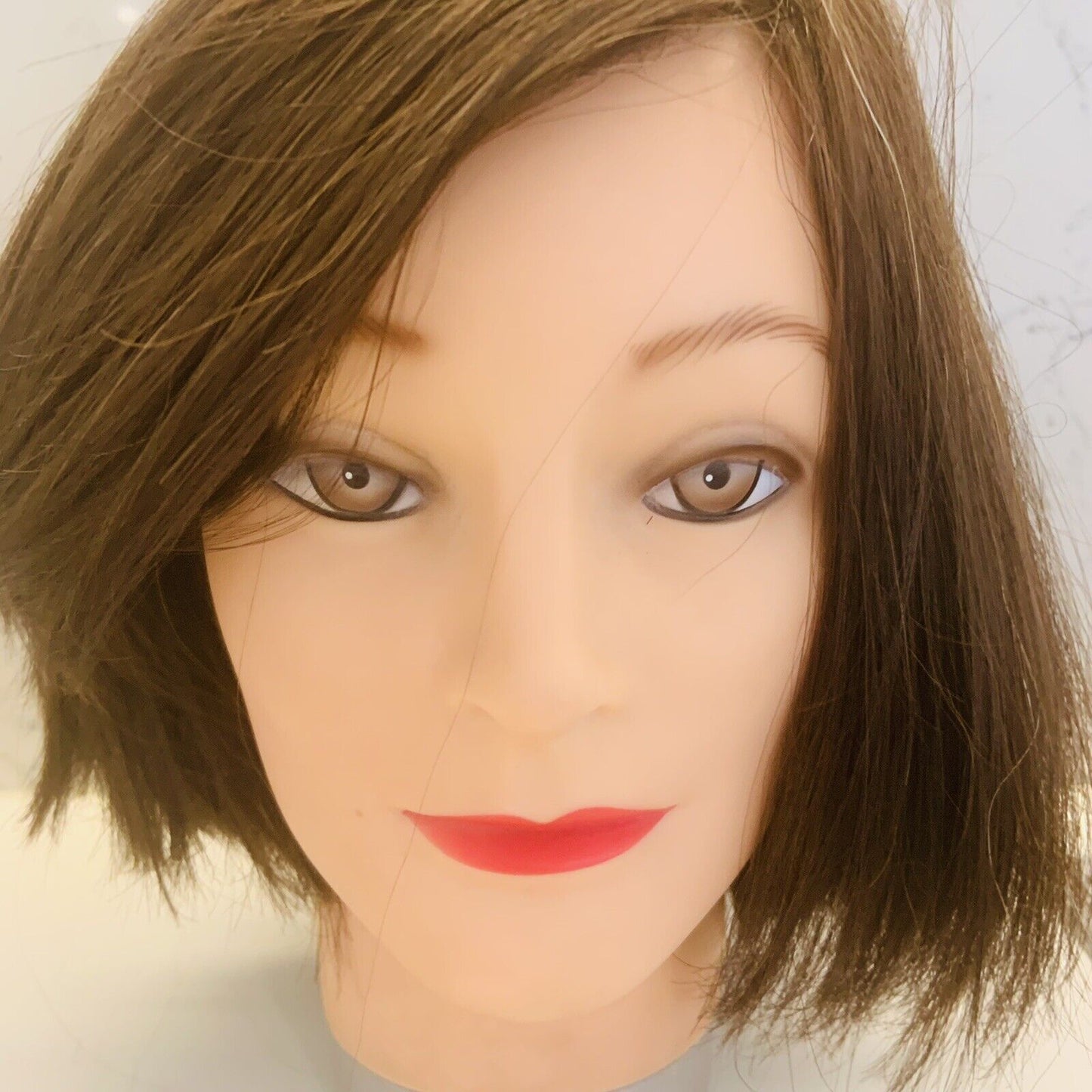 Mannequin Hat Head Female Hairdressing Training Neck Thick Human Hair #1 28cm