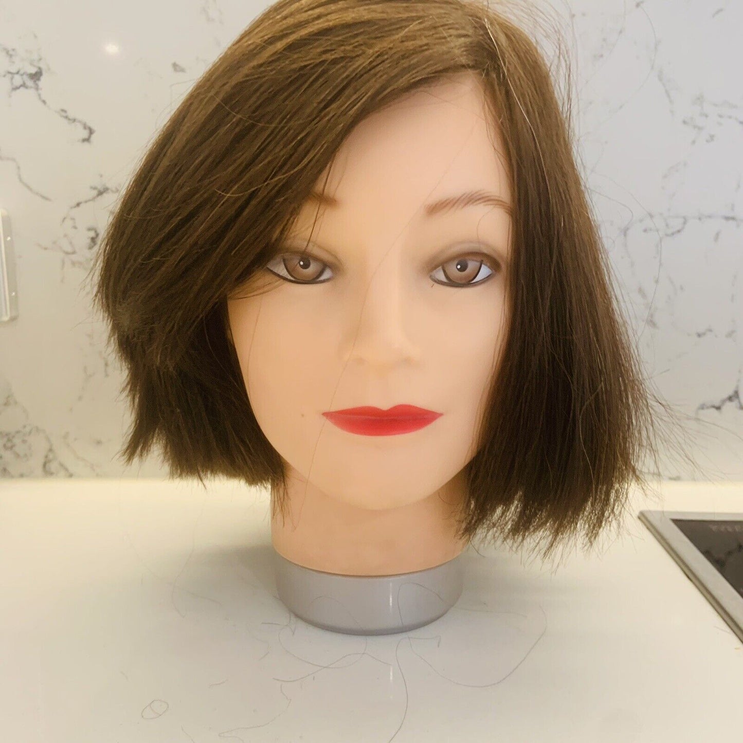 Mannequin Hat Head Female Hairdressing Training Neck Thick Human Hair #1 28cm