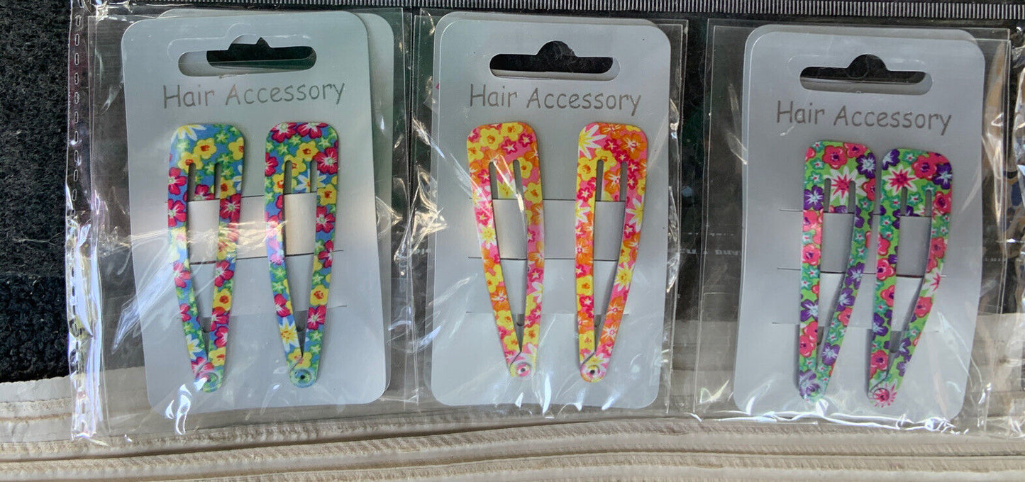HAIR CLIP X 6 Bendy Metal Snap Slide Close Hairpin 70mm Floral Girls Kids #1 NEW