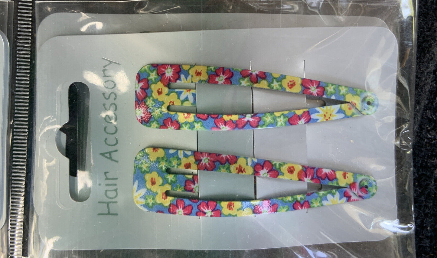 HAIR CLIP X 6 Bendy Metal Snap Slide Close Hairpin 70mm Floral Girls Kids #1 NEW