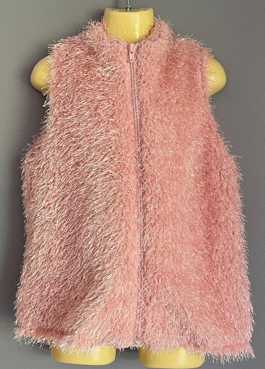 STEVIE&ME  Zip Front Gilet Blush Pink Sleeveless Long Hair Yarn Sz 12 Tween Girl
