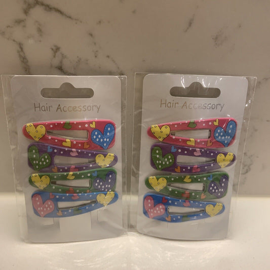 HAIR CLIP X 8 Bendy Metal Snap Slide Close Hairpin 55mm Heart Floral Girl #3 NEW