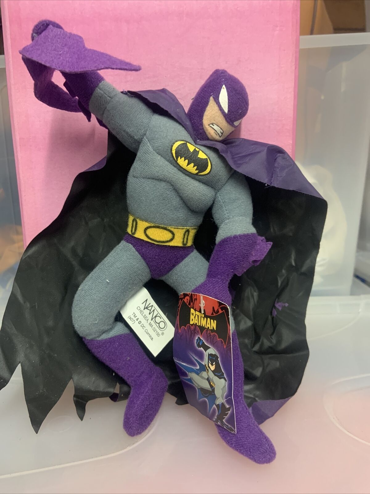 BATMAN Plush Toy PURPLE & GREY YELLOW 16cm NANCO DC COMICS See pics of label NEW